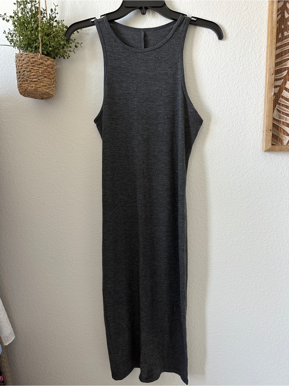 Charcoal Sleeveless Ribbed Midi Dress